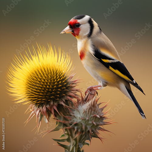 Goldfinch Carduelis carduelis single bird in nature, animal portrait.  photo