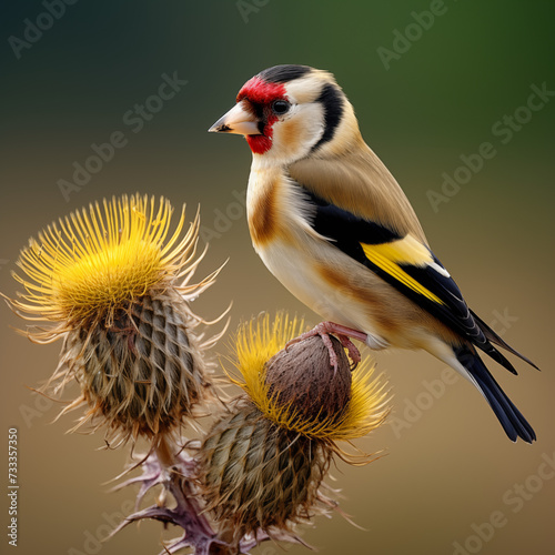Goldfinch Carduelis carduelis single bird in nature, animal portrait.  photo