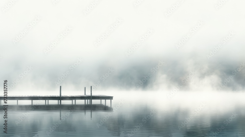 Fototapeta premium lake with wooden pier disappearing into fog