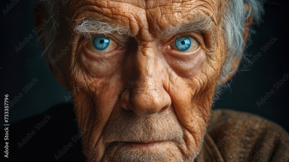 Elderly Man's Striking Portrait with Vivid Blue Eyes - Timeless Wisdom Gaze, AI Generated Elderly Man's Striking Portrait with Vivid Blue Eyes - Timeless Wisdom Gaze, AI Generated