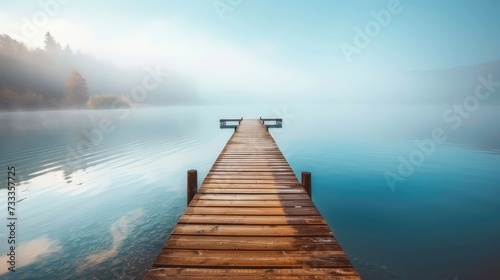  lake with wooden pier disappearing into fog © Alexander Beker