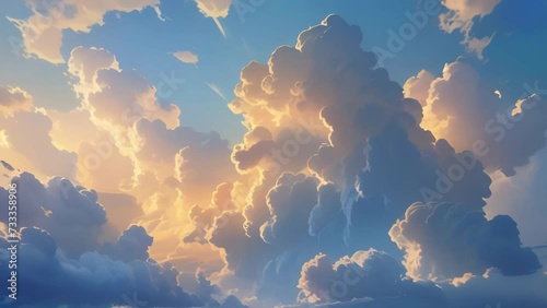 Shape-shifting cumulus clouds at sunset photo