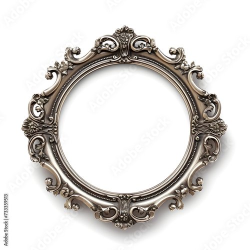 Silver metal vintage circle frame isolated on transparent background.