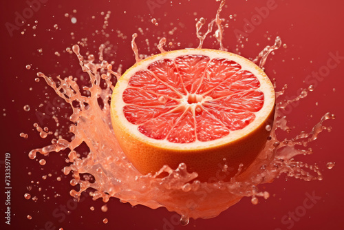 Grapefruit Splash on Deep Red Background