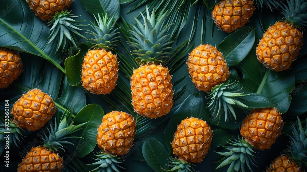 Fototapeta premium Pineapples and Tropical Leaves Pattern