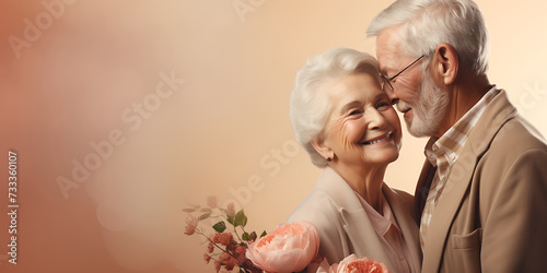Portrait of happy senior couple yellow background
