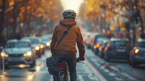 Urban Cyclist on a City Street at Sunset