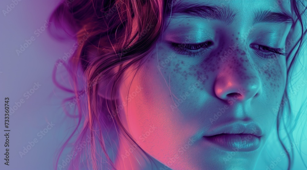 Graphic of a girl with depression in the style of color-blocked shapes Graphic of a girl with depression in the style of color-blocked shapes