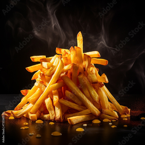 Golden frenh fries potatoes on a black background photo