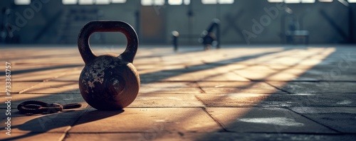 kettlebell putted on the floor in gym photo
