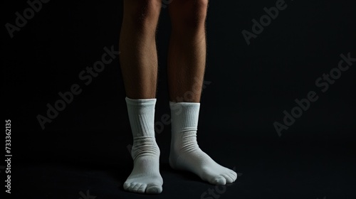 A person wearing a pair of white socks. Versatile and suitable for various occasions