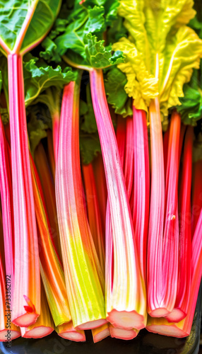 Fresh Rhubarb Stalks. Top view