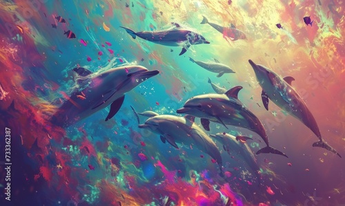 Dolphins swiming together.