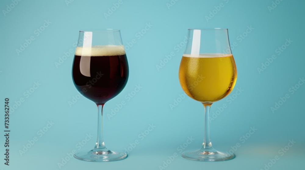 Two glasses of beer sitting next to each other. Perfect for pub scenes or beer-themed designs Two glasses of beer sitting next to each other. Perfect for pub scenes or beer-themed designs