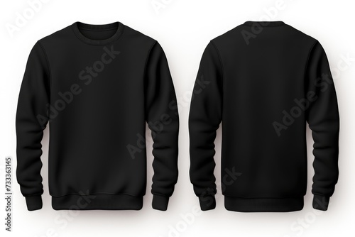 A black sweatshirt placed on a plain white background. Suitable for fashion, clothing, or apparel-related projects