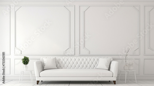 Decorative backdrop of a room at home, office and hotel. Modern interior design sofa and bright modern interior details on the background of a white classic wall