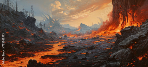 Apocalyptic Landscape with Lava and Ash © spyrakot