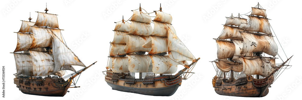 Obraz premium old sailboat isolated on transparent background ,old pirate ship png ,generative ai