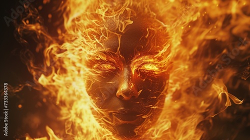 A man with fire on his face. This image can be used to depict danger or intensity