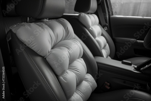 A black and white photo of a car seat. Can be used for automotive or transportation-related designs