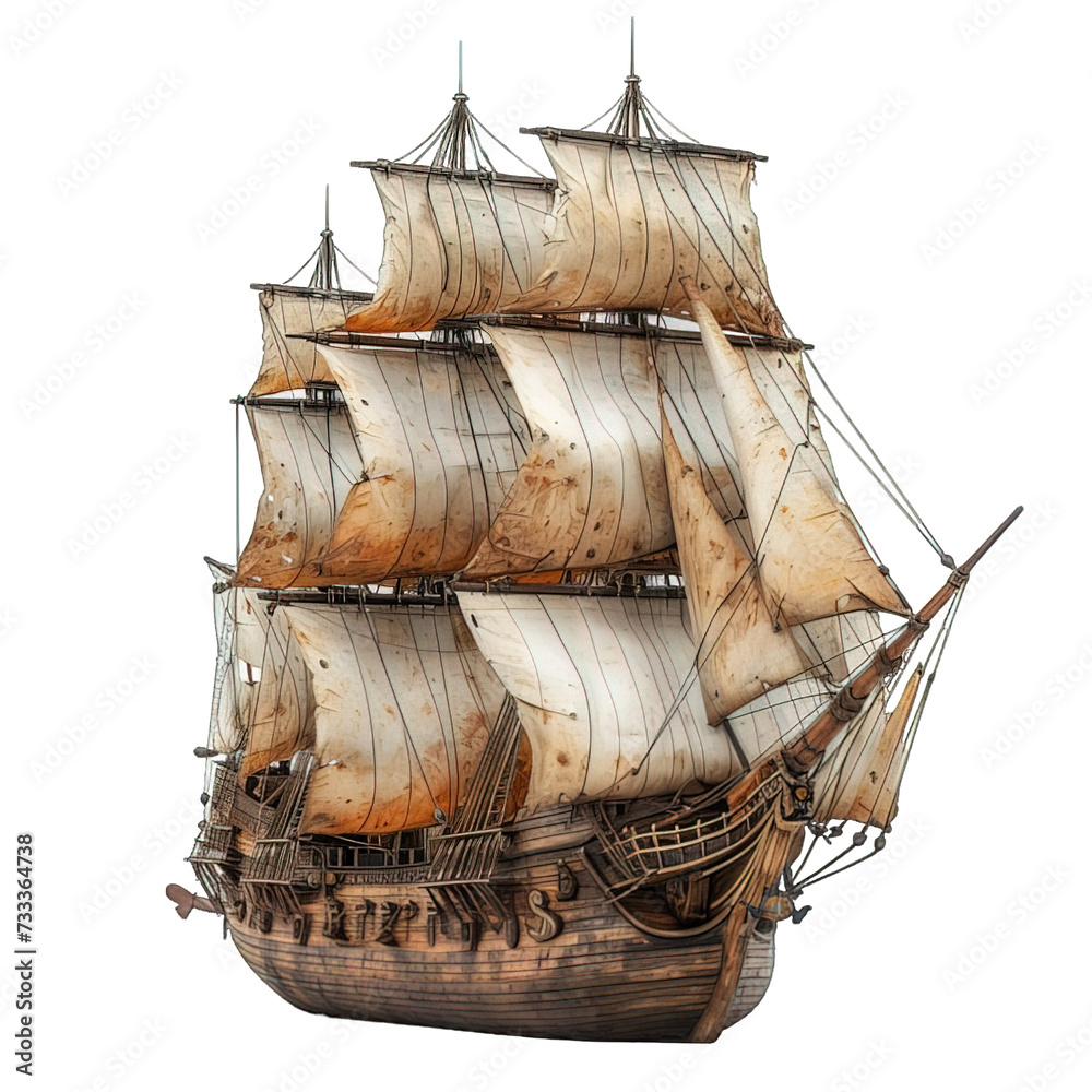 Fototapeta premium old sailboat isolated on transparent background ,old pirate ship png ,generative ai