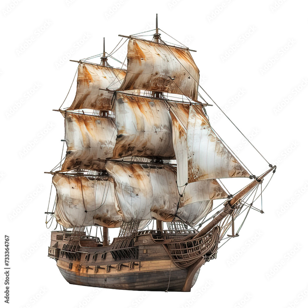 Fototapeta premium old sailboat isolated on transparent background ,old pirate ship png ,generative ai