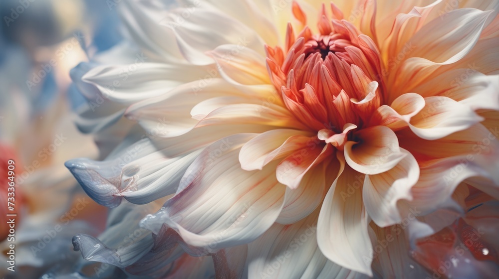A close-up view of a white and orange flower. Can be used for floral designs and nature-themed projects