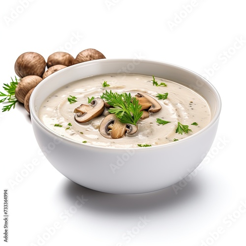 mushroom soup closeup isolated on white background