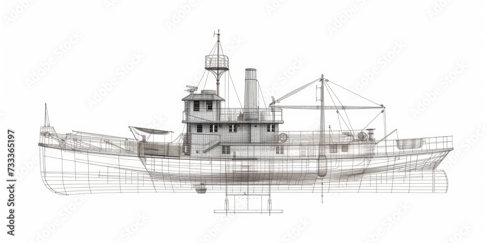 Fototapeta premium A simple drawing of a boat on a plain white background. Can be used for educational purposes or as a decorative element