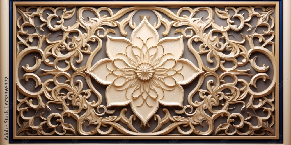 A detailed view of a decorative design on a wall. Perfect for adding a touch of elegance to any space