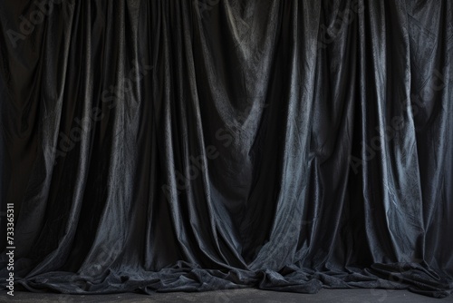 A simple black curtain hangs behind a chair. This image can be used for various purposes