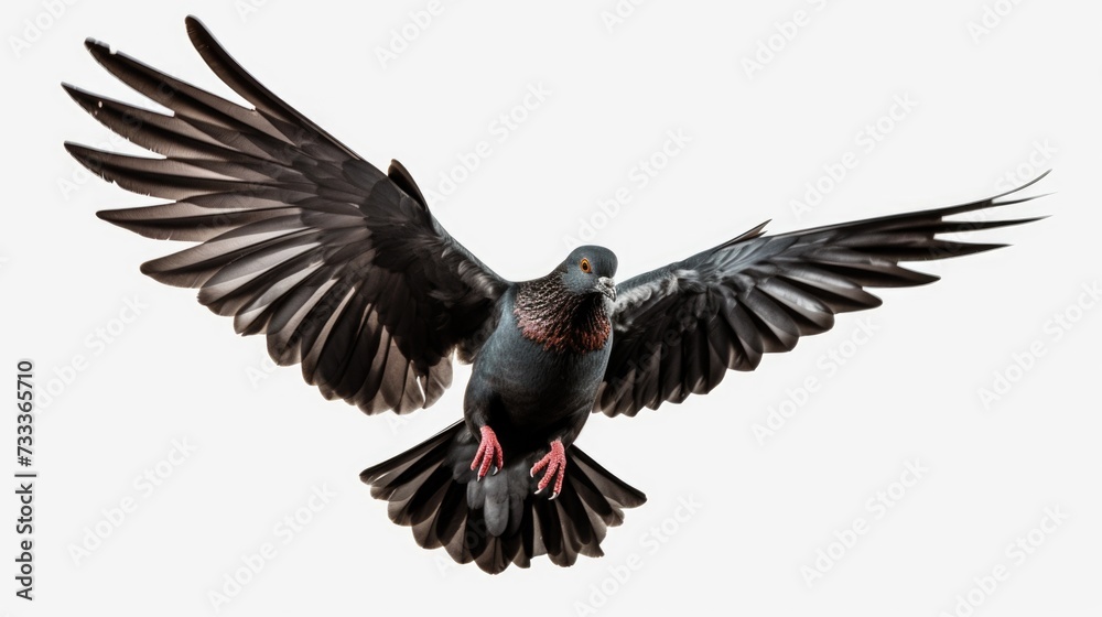 Obraz premium A pigeon flying in the air with its wings spread. Suitable for various uses
