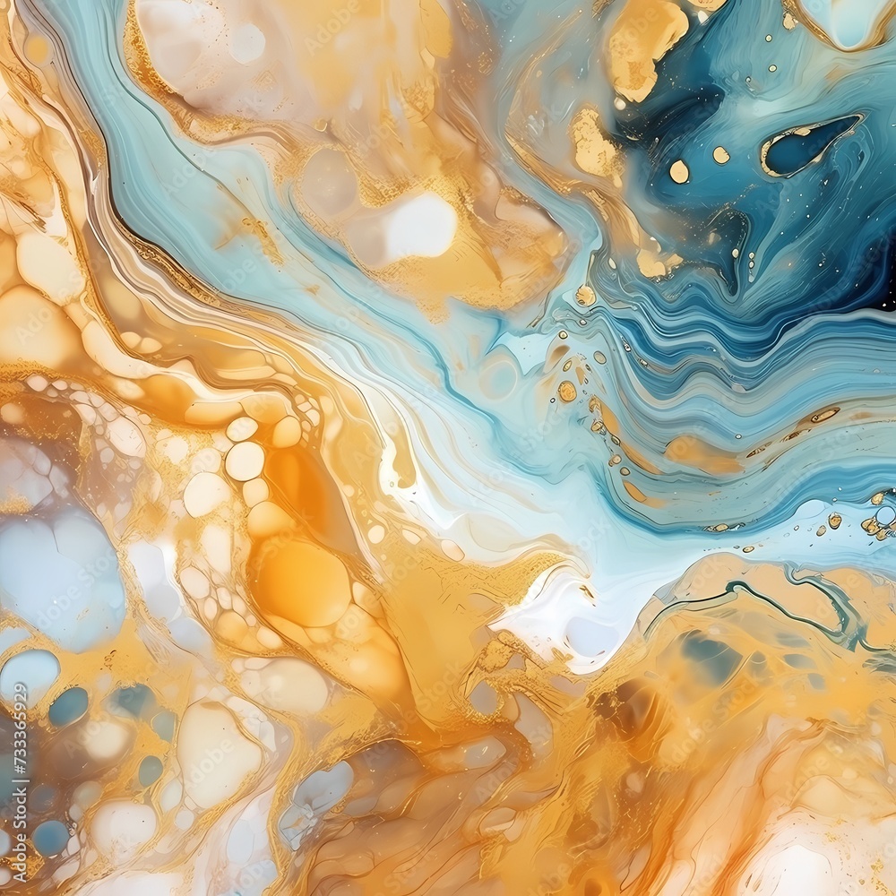 Abstract Blue and Gold Marble Art Background