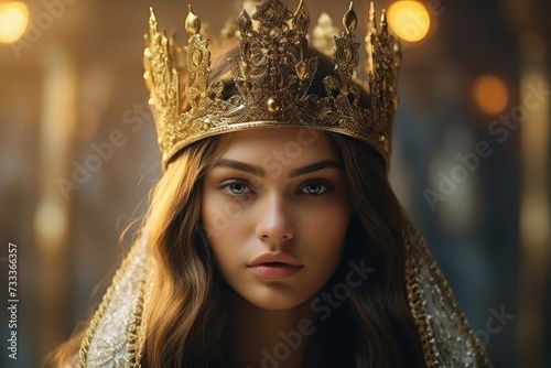 A woman wearing a crown on her head. Suitable for royal, princess, or queen themes
