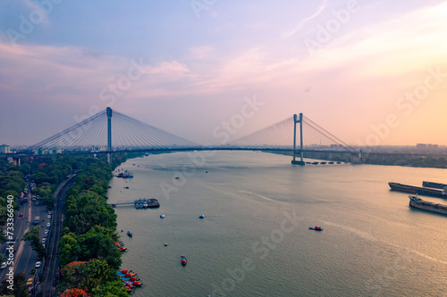 Vidyasagar Setu bridge over Hooghly River in Kolkata, West Bengal, India photo