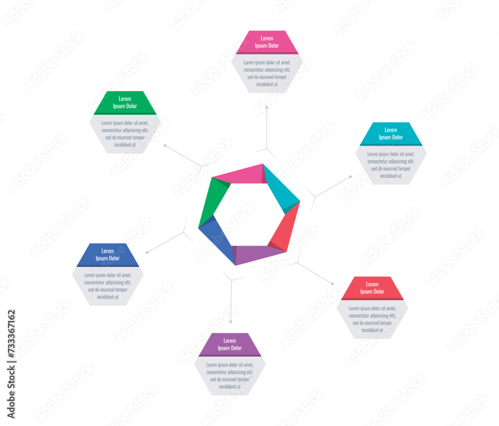 infographic template for education, business, technology world. five options information template. hexagon infographic template