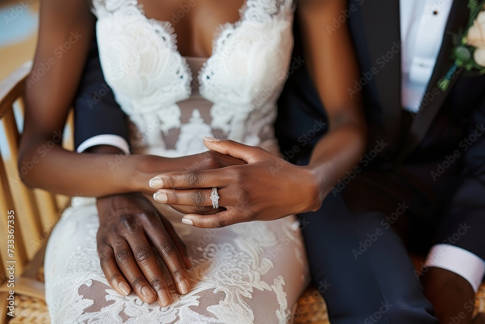 A blissful bride and groom exchange vows in a stunning ivory gown, adorned with intricate embellishments and a delicate bridal veil, creating a timeless and elegant wedding ceremony indoors A blissful bride and groom exchange vows in a stunning ivory gown, adorned with intricate embellishments and a delicate bridal veil, creating a timeless and elegant wedding ceremony indoors