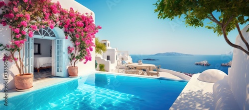 Cozy white luxury villa in greece with pool and best view on sea