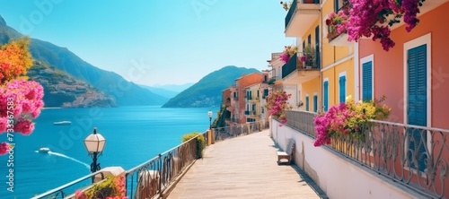 Fototapeta Naklejka Na Ścianę i Meble -  Colorful european cozy old street with colorful buildings and flowers