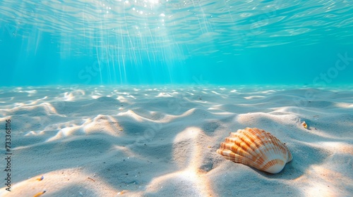 Sea bottom with sand starfish seashell underwater wallpaper background © Irina
