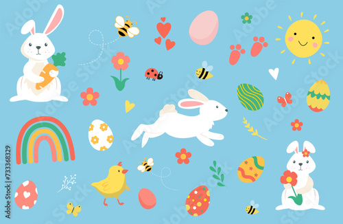 Set of Easter Bunny And Egg.Easter Rabbit , Easter Bunny Ilustration Collection.Easter Poster