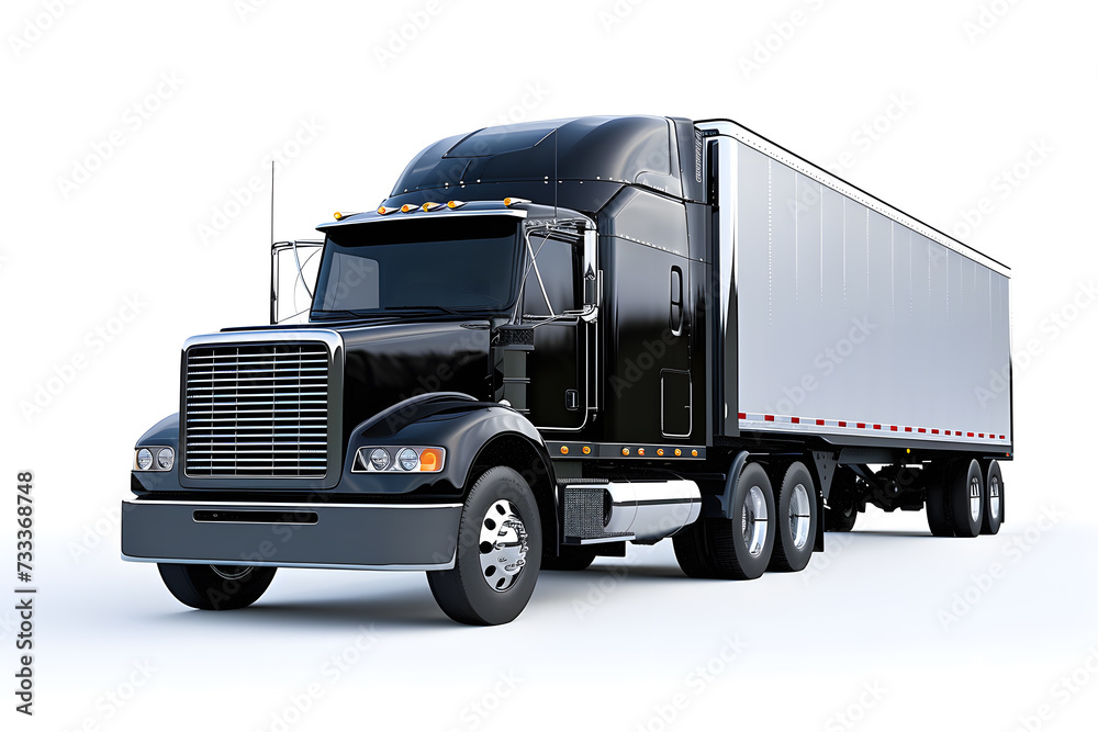 Black cargo truck freightliner isolated on white background