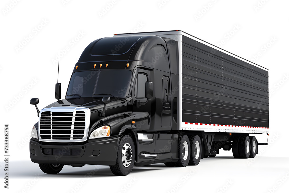 Black cargo truck freightliner isolated on white background