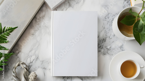 mockup for the presentation of the Book. White realistic blank of A4 and A5 catalog on a gray background photo
