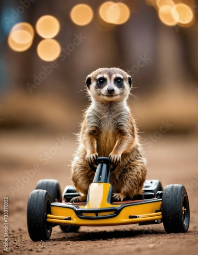 Adventurous Agility: Cute Funny Meerkat's Go-Kart Dash Sparks Laughter
