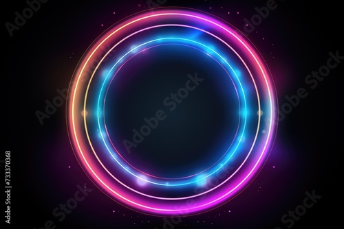 Neon pink and blue textured round circle background  A futuristic background with a composition of circle gradient shapes. Ai generated