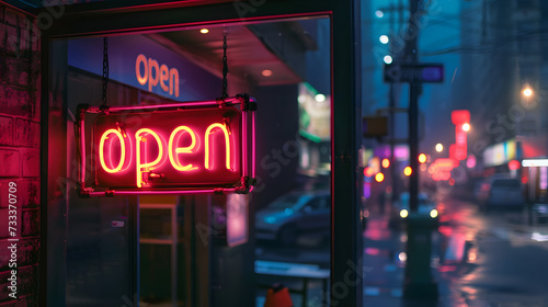 Red open neon sign photo