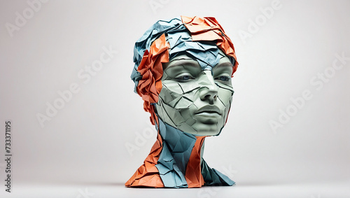 Aus geknülltem Papier modellierter Kopf