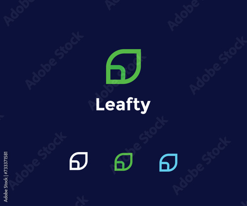Minimal vibrant green abstract leaf logo design - unique leaf logo