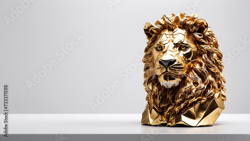 Aus goldenem Metall geformter Löwenkopf